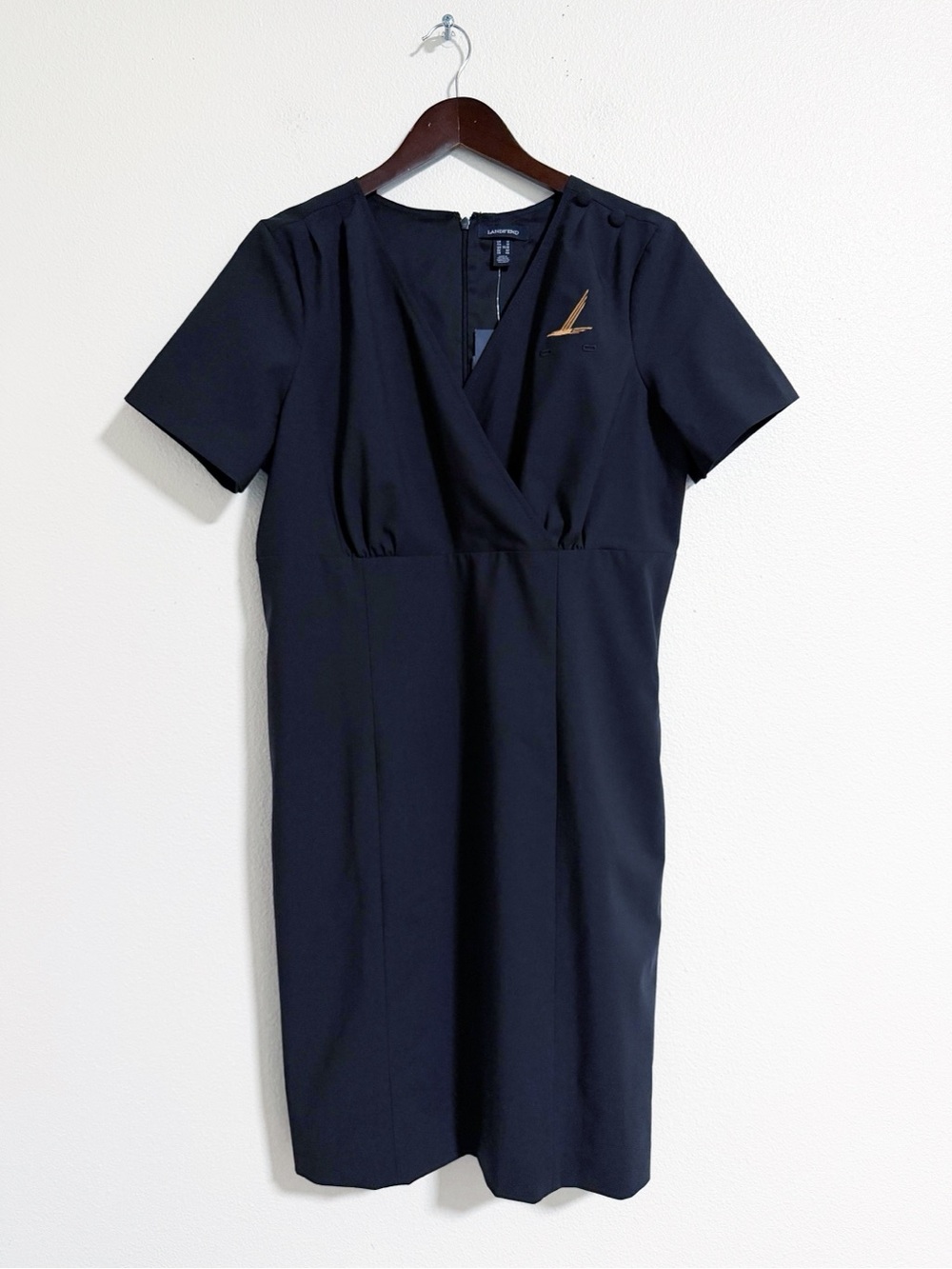 NEW Lands End Navy Wool Blend Stewardess Sheath Dress Size 12
